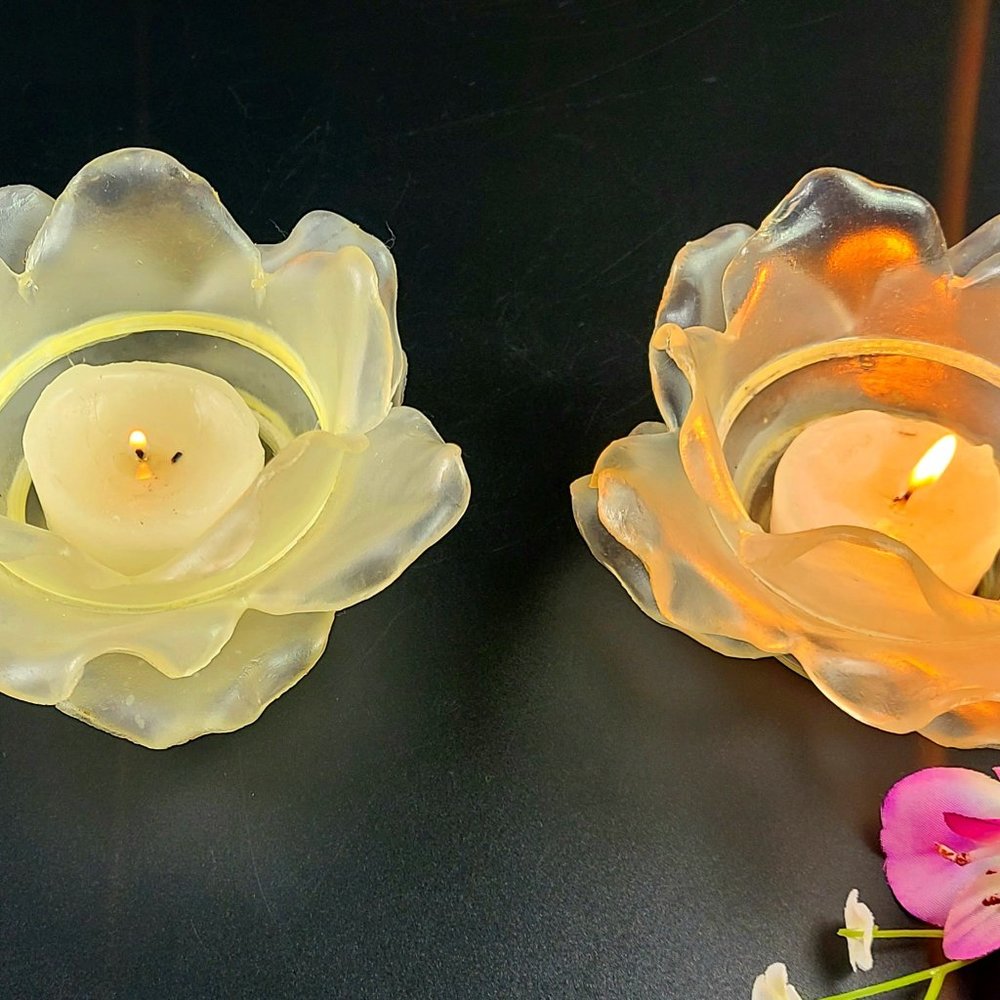 Vintage Lotus Shaped Candle Holders - Plastic - Pair